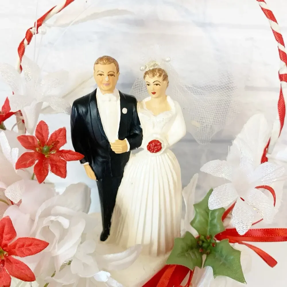 Vintage Wedding Cake Topper with Bride and Groom 1950s 1960s